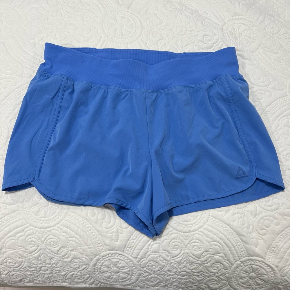 REEBOK Women's Blue Running Shorts Ribbed Waistband with Back Pocket, SIZE XL